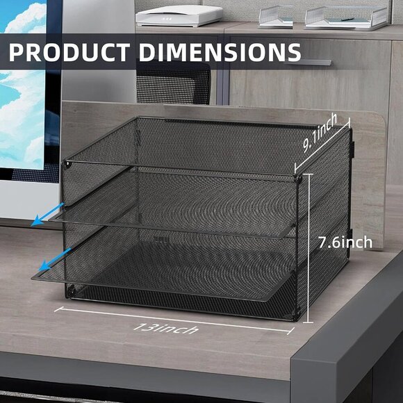 3 Tier Letter Tray Paper Organizer Mesh Metal Desk File Organizer for Home & Off - Picture 4 of 6